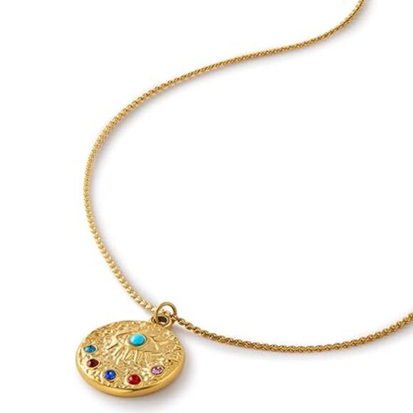 14k Gold Necklace Jewelry for Women,Evil Eye Charm Statement Womens Pendant Neck - Picture 1 of 6